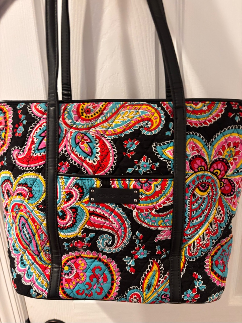 NWOT Vera Bradley Black Paisley Quilted Tote with Bright Multicolor Accents